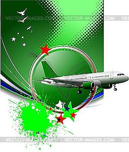 Dotted poster with plane - vector clip art