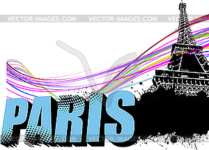 3D word Paris and Eiffel tower - color vector clipart