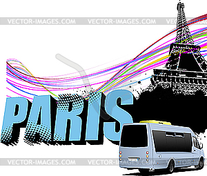 Eiffel tower and minibus - vector image