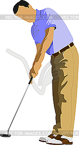 Golfer hitting ball with club - vector clipart