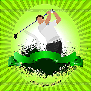 Golfer hitting ball with club - vector clip art