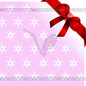 Розовый фон со снежинками и красным бантом - изображение в векторном формате
