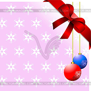 Snowflakes pink background with red bow - vector clipart