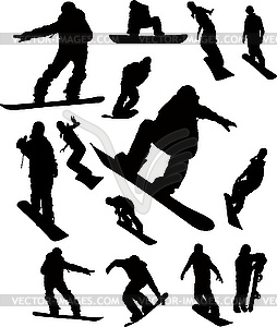 Snowboarder man silhouette set - vector image