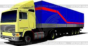 Of yellow truck. Lorry with cargo container. - vector clipart