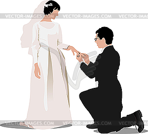 Bride and groom - color vector clipart