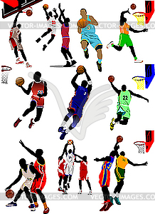 Fifteen Basketball players - vector clip art