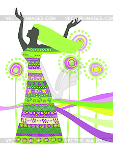 Женщина в платье с узорами для дизайна - векторизованное изображение клипарта