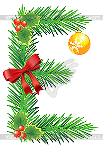 Christmas letter E made of fir branches - royalty-free vector image