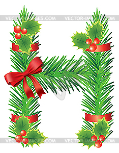 Christmas letter H made of fir branches - vector clipart