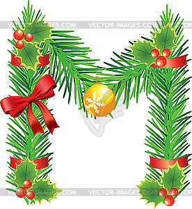 Christmas letter M made of fir branches - vector EPS clipart