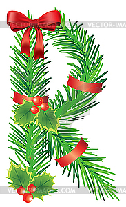 Christmas letter R made of fir branches - vector image