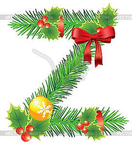 Christmas letter Z made of fir branches - vector image