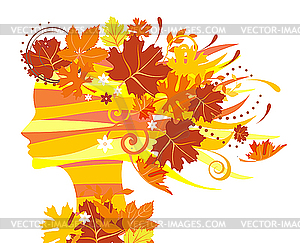 Женщина с осенними листьями - векторное изображение EPS