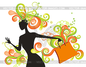 Whimsical shopping girl - royalty-free vector image