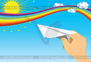 Child`s hand with paper dove - vector clipart / vector image