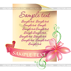 Page with flower and ribbon - vector image