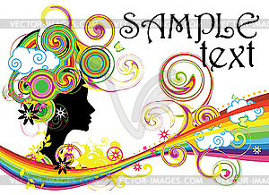 Swirling wave design with silhouette of woman - vector clipart