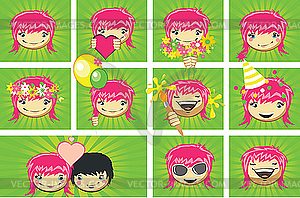 Expressions of girls's face - vector clipart