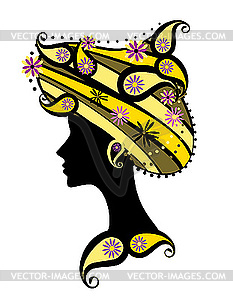 Decorative silhouette of woman with flowers - royalty-free vector clipart