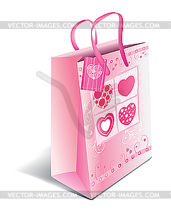 Paper shopping bag with hearts - vector clipart