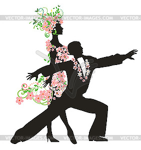 Silhouette of dancing couple - vector image