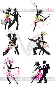 Силуэты танцующих пар - векторный клипарт / векторное изображение