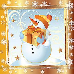 Christmas card with Snowman - vector image