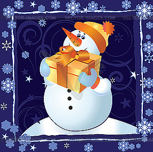 Christmas card with Snowman - vector clip art