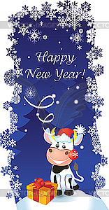 New year card with bull - vector image