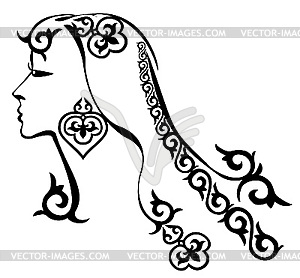 Woman`s profile with decorations - vector image