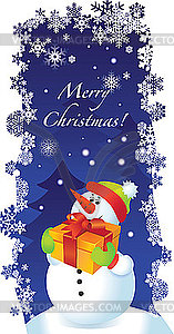 Рождественская открытка со снеговиком - векторная иллюстрация