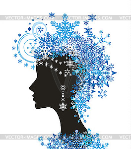 Decorative silhouette of woman with snowflakes - vector image