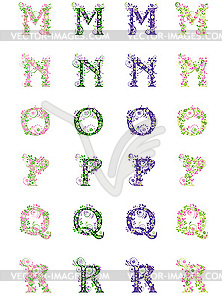 Flower alphabet MNOPQR - vector image