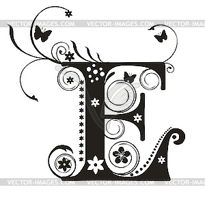 Decorative letter E with flowers for design - vector image