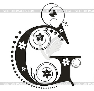 Декоративная цветочная буквица G - векторный клипарт / векторное изображение