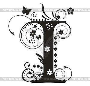 Decorative letter I with flowers for design - vector clipart