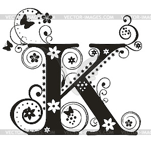 Decorative letter K with flowers for design - stock vector clipart