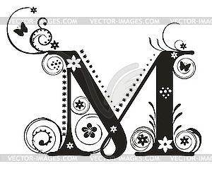 Decorative Letter M With Flowers For Design Vector Image