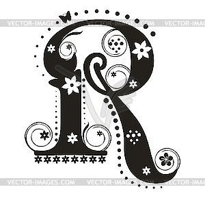 Decorative letter R with flowers - vector clip art