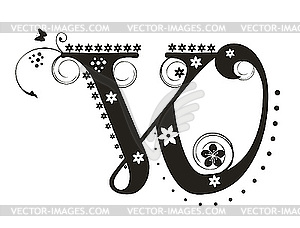 Decorative letter W with flowers for design - vector clipart