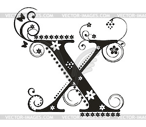 Decorative letter X with flowers for design - vector image