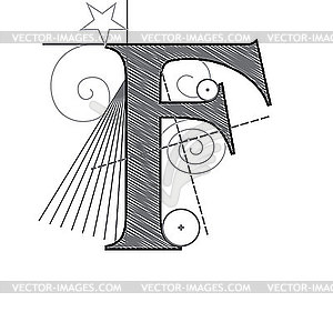 Decorative drawing initial letter F - vector image