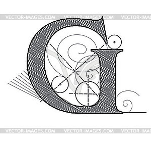 Decorative drawing initial letter G - vector image