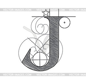 Decorative drawing initial letter J - vector image