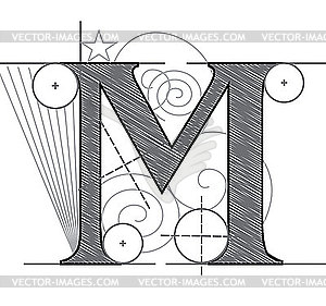 Decorative drawing initial letter M - vector image