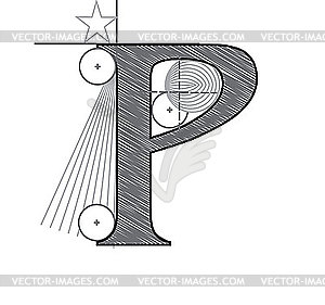 Декоративная чертежная буквица P - графика в векторе