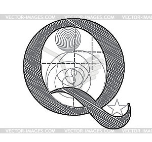 Decorative drawing initial letter Q - stock vector clipart