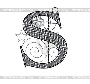 Decorative drawing initial letter S - vector image