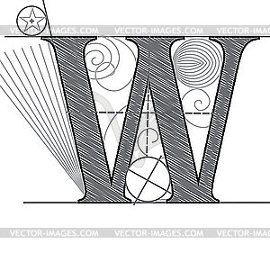 Decorative drawing initial letter W - royalty-free vector image